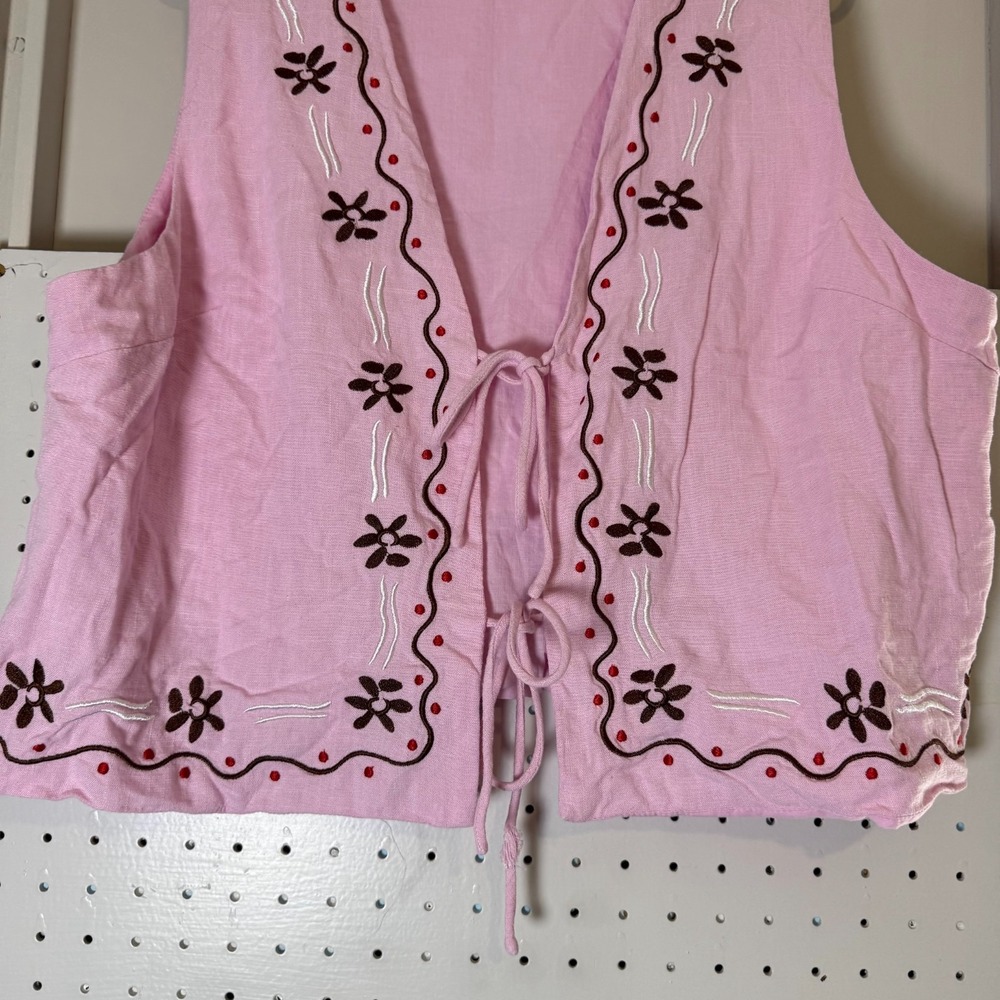 Princess Polly Boho Waistcoat Women's Size 12 Vest Floral Embroidered Tie-Front - Picture 4 of 12